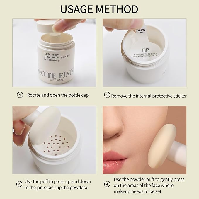 Erinde Pink Translucent Matte Setting Powder with Puff,