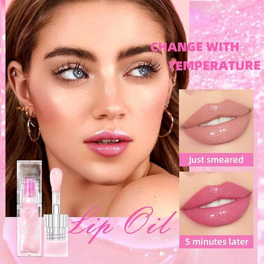 Hydrating Lip Gloss Transparent Lip Care,Magic Color Changing Moisturizing Lip Glow Oil Plumping Glimmer Glow Lipstick, Long Lasting Non-sticky Fresh Texture Lip Oil(Q2394-1#Change Color)