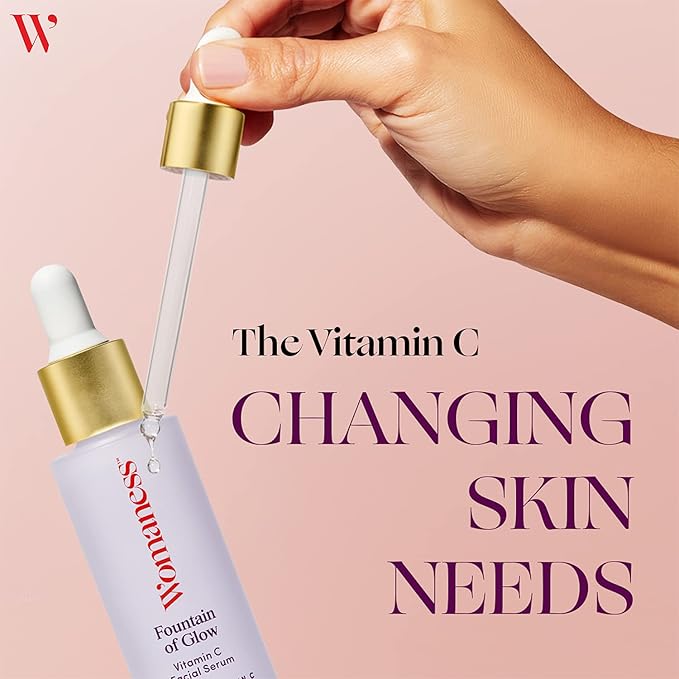 Womaness Fountain of Glow Vitamin C Face Serum - Menopause Support Brightening Serum for Improving Dull & Uneven Skin Tone - 8% Vitamin C + Plant Derived Squalane Oil (30ml)