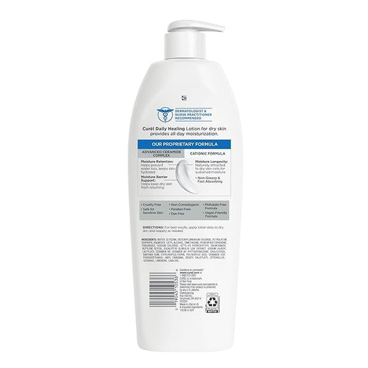 Curel Daily Healing Body Lotion for Dry Skin, Dermatologist Recommended Hydrating Body Lotion with Advanced Ceramides Complex, 20 Oz