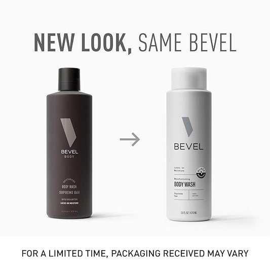Bevel Moisturizing Body Wash for Men - Supreme Oak Scent with Shea Butter, Vitamin B, and Coconut Oil, 16 Oz (Packaging May Vary)