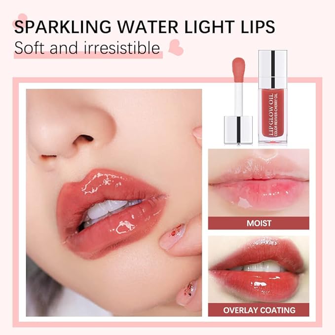 Hydrating Lip Glow Oil, Plumping Lip Oil Gloss, Transparent Lip Balm, Natural Lip Plumper Gloss Make Lips Fuller and Moisturizing (Cherry)
