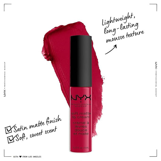 NYX PROFESSIONAL MAKEUP Soft Matte Lip Cream, Lightweight Liquid Lipstick - Monte Carlo (Deep Cranberry Red)