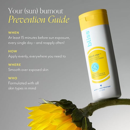 Bliss Block Star Liquid Face Sunscreen SPF 50-2 fl oz. - 100% Mineral Broad Spectrum Sunscreen With Zinc Oxide & Titanium Dioxide - Non Greasy Finish