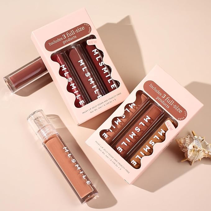 3Pcs Lip Gloss Collection Makeup Set, Shimmery Smooth Lip Glosses for for Girls Women, Soft Liquid Long Lasting Lip Glosses Set with Rich Varied Colors 01