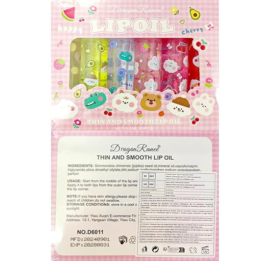 6pcs Fruit Flavored Lip Gloss Set, Roll on Lip Gloss Set Kids Lip Gloss Cute Lip Oil for Girls, Glossy and Shiny Non-Toxic, Kid Friendly, Kids Gift