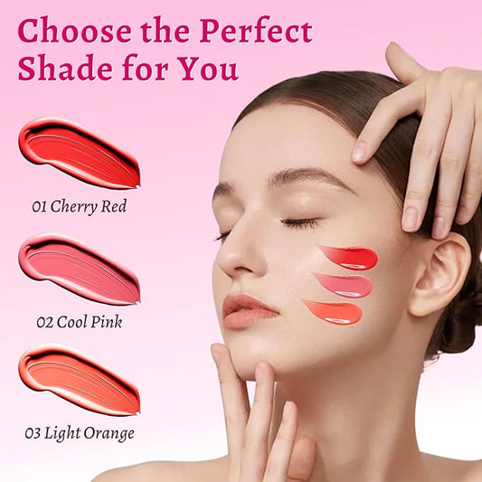 UCANBE 3PCS Liquid Blush Makeup Set – Dewy Cream Cheek Tint for Face – Blendable Long-Lasting Lightweight Natural Flushed Look (Cherry Red, Cool Pink, Light Orange)