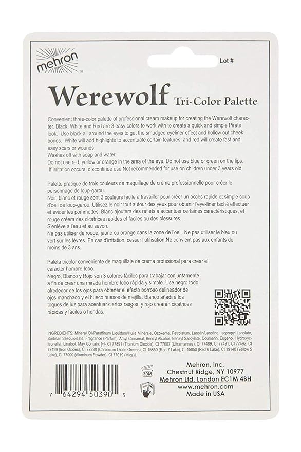 Mehron Makeup Tri-Color Character Makeup Palette | Halloween, 7 oz