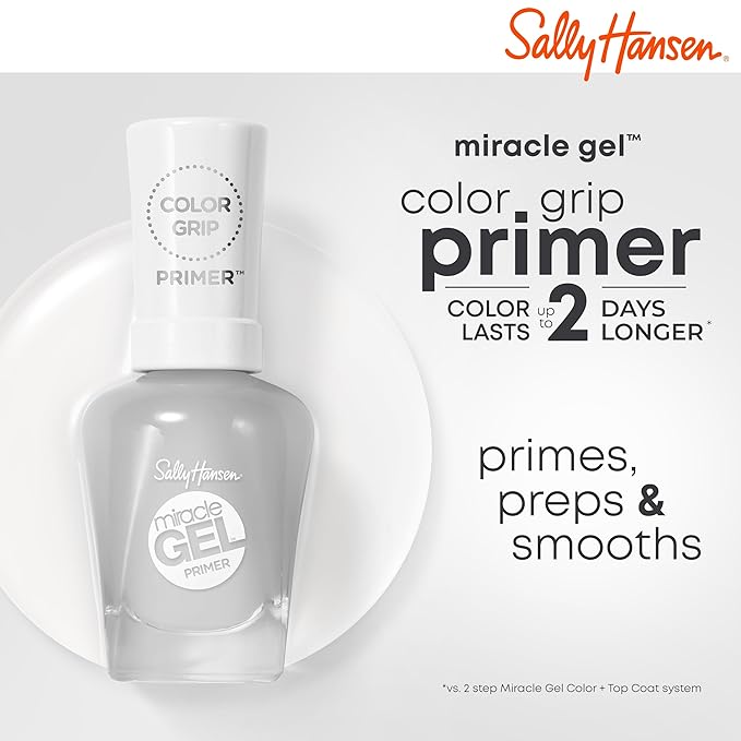 Sally Hansen Miracle Gel Color Grip Primer Miracle Gel Nail Polish, Crystal Top Coat Bundle