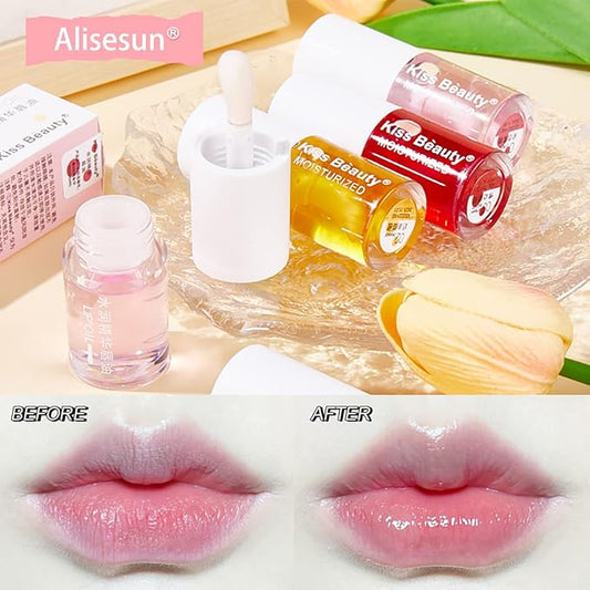3 Pcs Fruity Plumping Lip Oil Moisturizing Hydrating Lip Care Hydrating Lip Gloss Tinted Lip Balm, Long Lasting & Nourishing Lip Glow Oil, Non-sticky Fresh Texture
