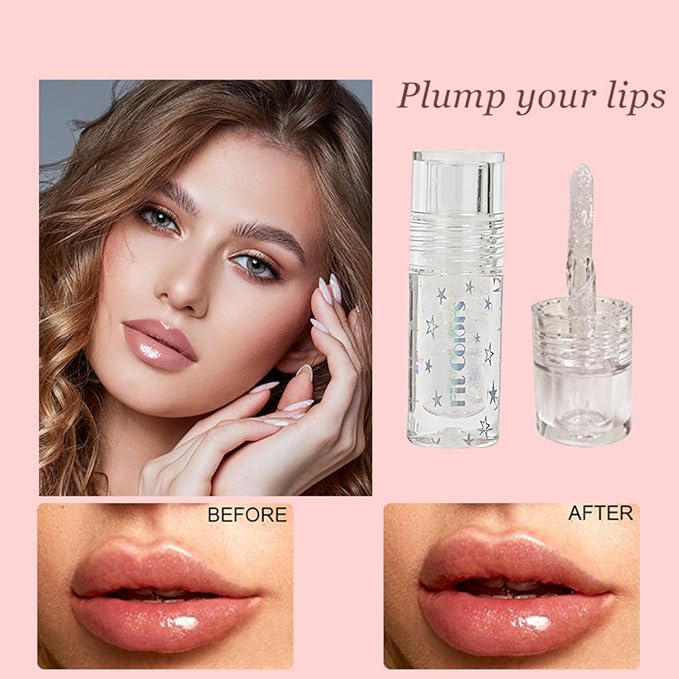 Hydrating Lip Glow Oil Set, Plumping Lip Oil Moisturizing Nourishing Shiny No-Sticky Transparent Tinted Lip Gloss Balm, Natural Lip Plumper Gloss Repairing Lightening (Clear)