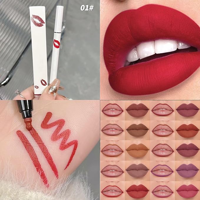 Longwear Liquid Lip Liner, Matte Lip Tint Stain Marker Pen, 2 in1 Liquid Lipstick & Lip Liner Pencil, Long Lasting Waterproof Lip gloss for Women, Fuller Lips Makeup (02+04)