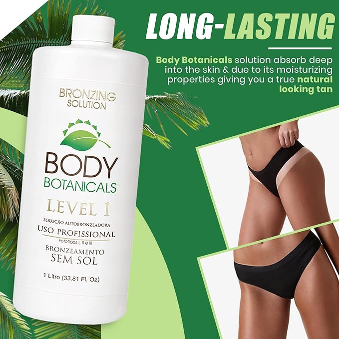 Professional Sunless Tanning Spray Tan Solution, Organic Essential Oils, Airbrush Formula, 33.8 Fl Oz. (Level 1 (7% DHA))