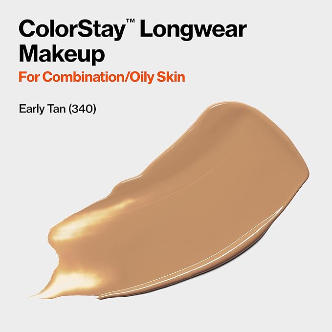 Revlon Liquid Foundation, ColorStay Face Makeup for Combination Tan (340), 1.0 oz