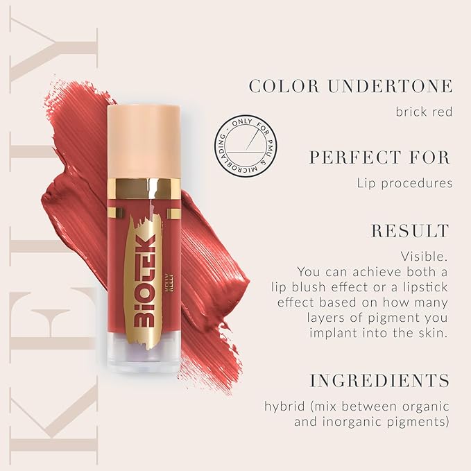 Biotek Lip Pigment for Permanent Makeup - Brick Red Color for Lip - Made in Italy - Kelly 0,61 fl.oz.