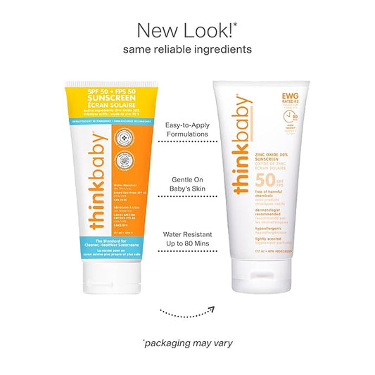 Thinkbaby Safe Sunscreen SPF 50+ - 6oz Family Size (2-Pack)