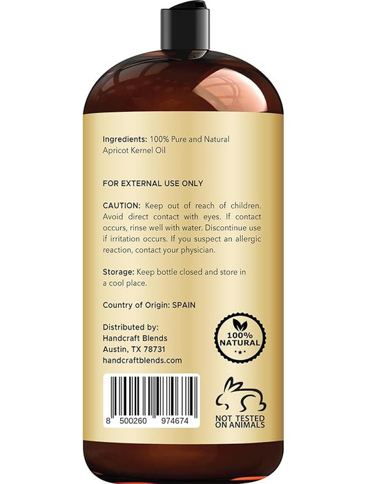 Handcraft Blends Apricot Kernel Oil - Cold-Pressed 28 Fl Oz - 100% Pure and Natural - Premium Grade Carrier Oil for Skin and Hair - Hair and Body - Massage - Hexane-Free