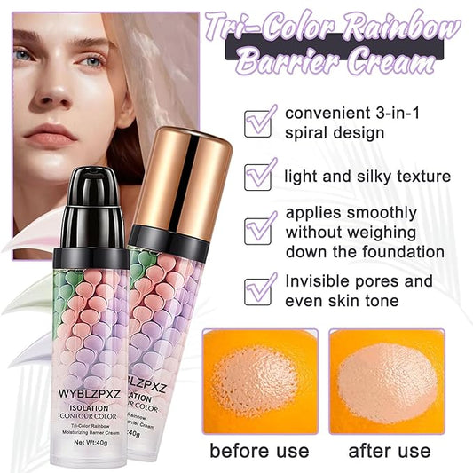 2PCS Tri-color Color Corrector Isolation Cream,One Step Color Correcting Foundation
