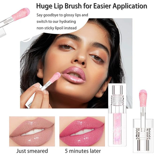 Hydrating Lip Glow Oil for Women, Color Changed Lip Plumper Gloss Moisturizing Nourishing Black Big Brush Head Lip Oil Smooth Lip Liner Stain for Lip Makeup Care and Dry Lips (black, 1 pcs)