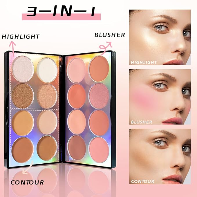 16 Colors Blush Contour Highlighter Makeup Palette, All-in-One