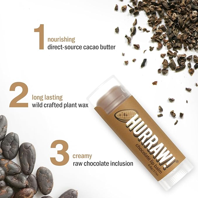 Hurraw! Chocolate Lip Balm, 3 Pack: Palm
