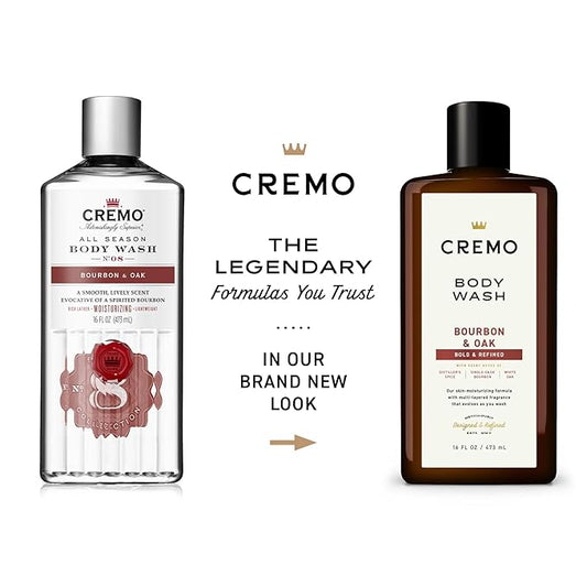 Cremo Body Wash Men, A Sophisticated Blend of Distillers Spice, Fine Bourbon and White Oak, 16 Fl Oz