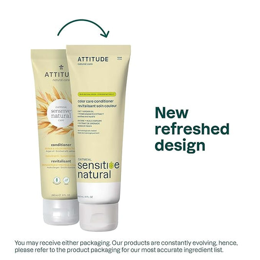 ATTITUDE Hair Conditioner for Sensitive Dry Scalp, Soothing Oat, Protects Color, Naturally Derived Ingredients, Dermatologically Tested, Vegan Detangler, Color Care, 8 Fl Oz