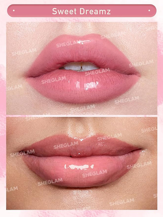 SHEGLAM Pout Pillow Cushion Lip GlossMoisturizing Liquid Lipstick High Shine Finish Sponge Tip Applicator Non-Sticky Lip Glaze Pink Rosa-Sweet Dreamz