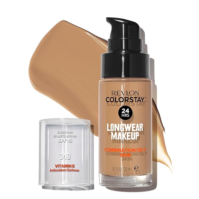 Revlon Liquid Foundation, ColorStay Face Makeup for Combination Tan (340), 1.0 oz