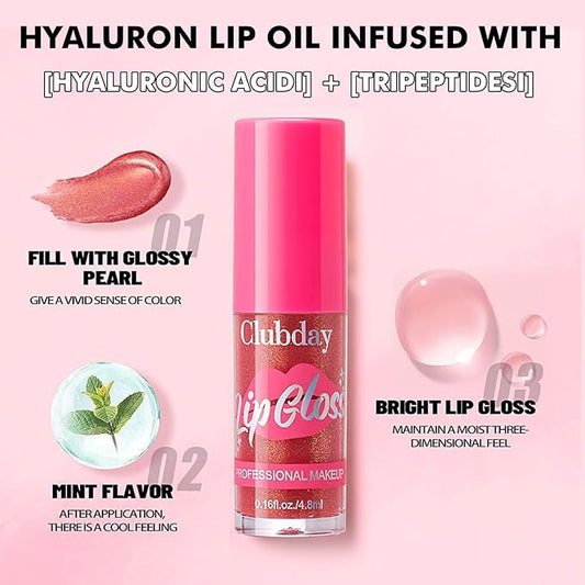 Lip Plumper Gloss Glitter Tinted Plumping Lip Gloss For Women Hydrating Long Lasting Shimmer Moisturizing Glossy Non Sticky Lip Gloss (04#)