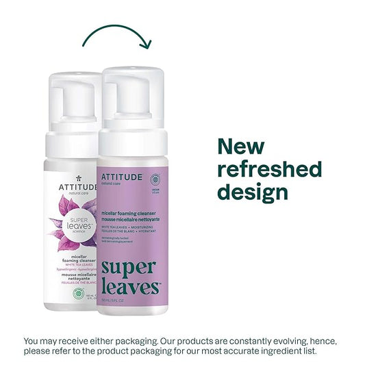 ATTITUDE Micellar Foaming Facial Cleanser, EWG Verified, Dermatologically Tested, Plant and Mineral-Based, Vegan, White Tea Leaves, 5 Fl Oz (Pack of 6)