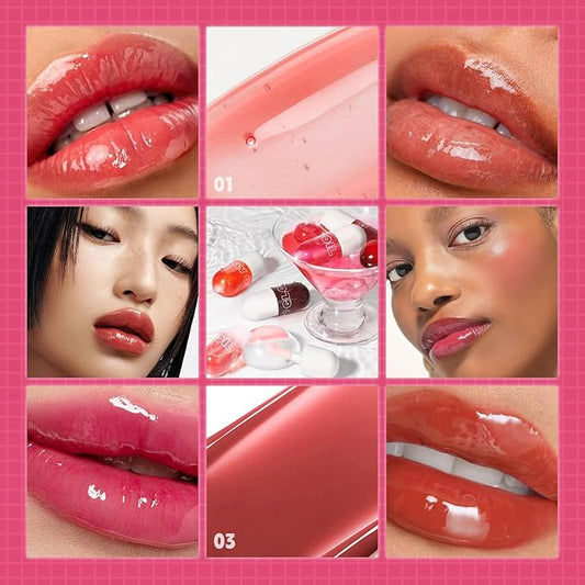Lip Plumper Gloss High-Shine Liquid Lip Plumping Color, Long-Lasting Plumper Pout, Moisturizing, Non-Sticky With Natural Ginger Extract Portable 6 Colors (03#Peach)