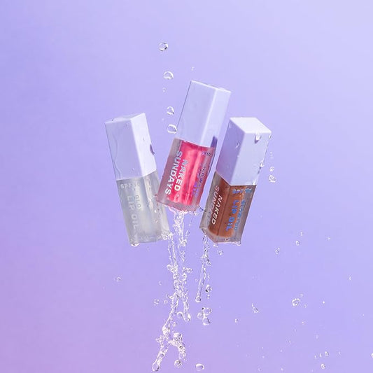 Naked Sundays SPF50 Go & Glow LIP OIL Trio - Hydrating Lightweight Lip Gloss with SPF Protection for Soft & Glossy Lips, Non-Sticky, Vegan (Watermelon