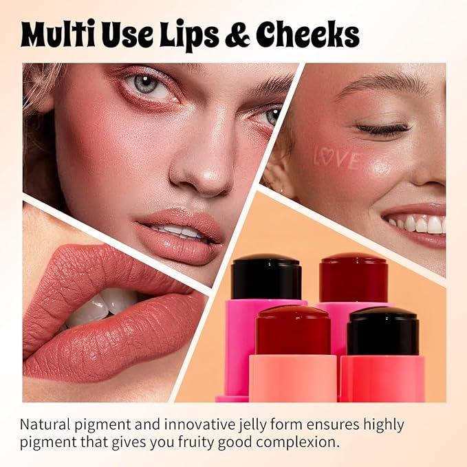Milk Jelly Blush Stick, Lip and Cheek Makeup Free. (Coral)