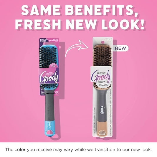 Goody Detangle It Boar Bristle Hair Brush, Use as a Detangling or Styling Brush, Conditions & Boosts Shine, Helps Tackle Knots & Reduce Frizz, For Wet or Dry Hair, Brown/Grey