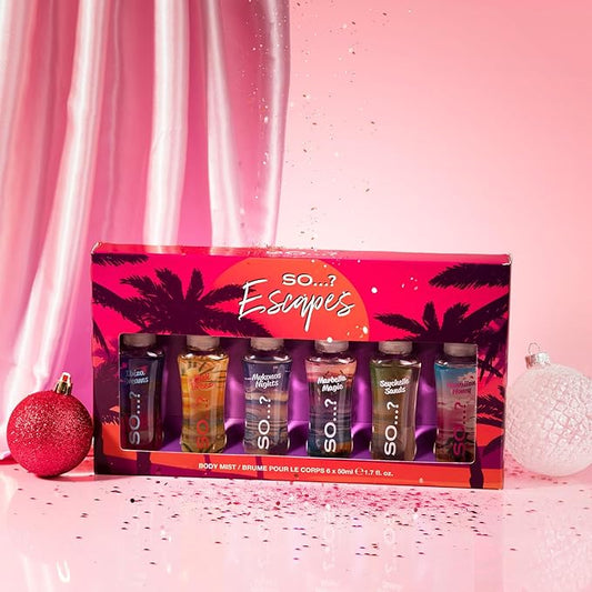 So...? Escapes Body Mist Set - Perfumes for Women - Everyday Body Spray for Women - Vegan, Cruelty Free Fragrances - Travel Size Gift Set - 6 pcs