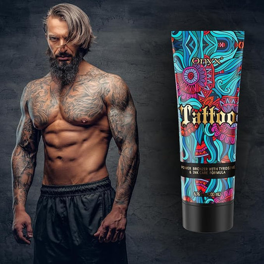 Onyx Tattoo Tanning Lotion with Fade Protection Ink Care & Color Booster Formula | Tattoo Tanning Lotion for Men and Women with Fruit Extract | Tattoo Lotion for Indoor and Outdoor Use - 6.76 FL/OZ