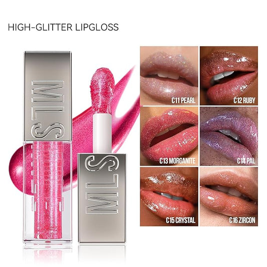 Mirror Glitter Lipstick, Sparkling Shimmer High Pigment Waterproof Long Lasting Lip Gloss, Shimmer Moisturizer Lip Gloss, Diamond Shiny Bold Glow Lip Stain for Lip Makeup (C12, 0.11 fl.oz)