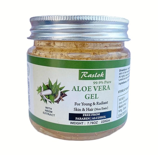 Aloe Vera Gel | 100% Pure and Natural Aloe Gel | For Moisturizing Face Skin & Hair Care | Durable Moisturizing Hydrating Soothing | Non-Sticky (Neem, 7.76 OZ)