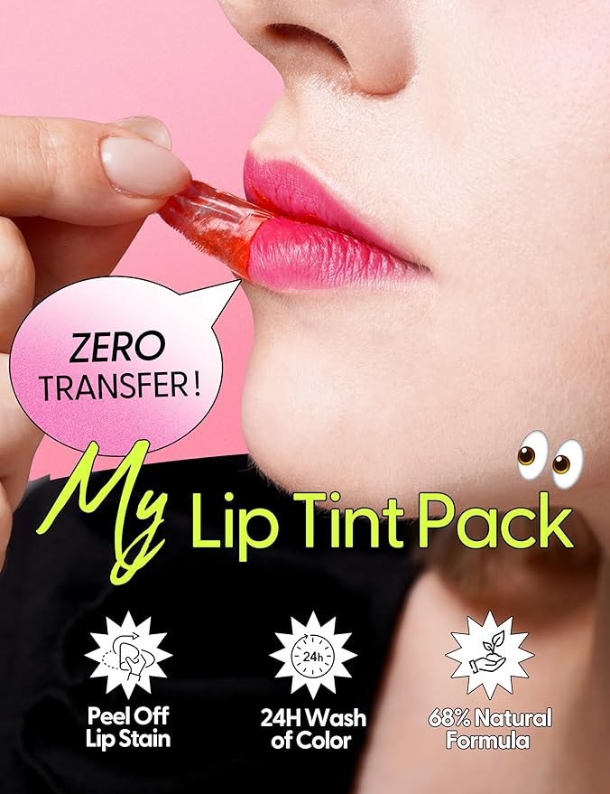 LIP My Tint Pack - Korean Lip Stain Peel Off Pack | Kiss-Proof Korean Lip Tint Long Lasting Lipstain Marker | Waterproof Lip Stain Peel Off Lipstick (02. Plum Berry, 0.50 Fl Oz)
