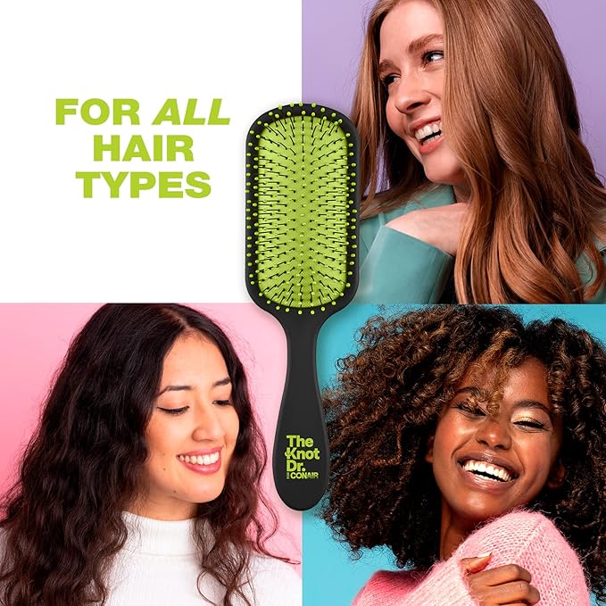 Conair The Knot Doctor for Premium Pro Detangling Brush for Wet or Dry Hair with Green Storage Case, Black