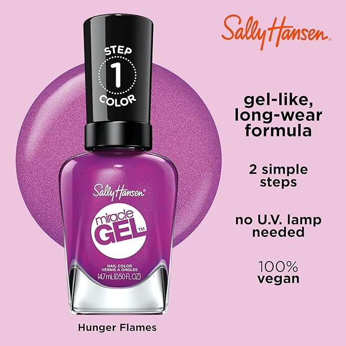 Sally Hansen Miracle Gel™, Hunger Flames, Long Lasting, Gel-Like Formula, No UV Lamp Needed, Purple Nail Polish