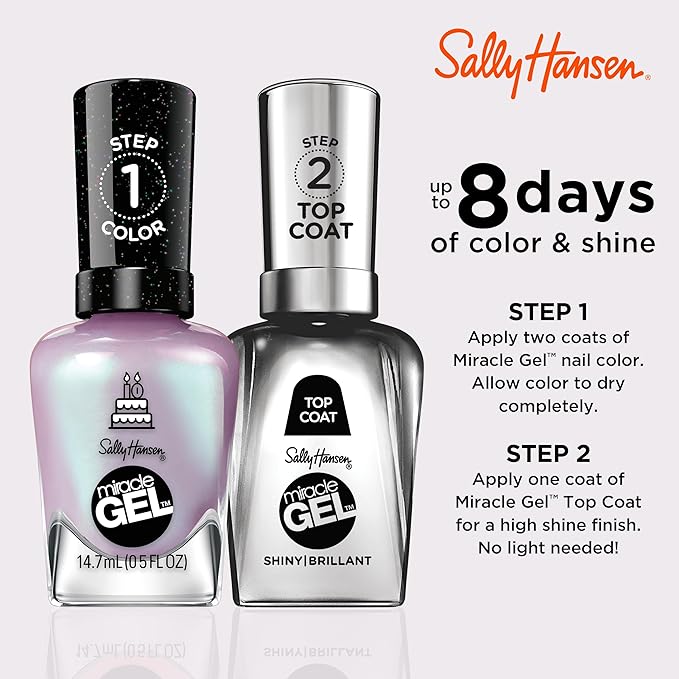 Sally Hansen Miracle Gel, Affairy to Remember, Long Lasting, Gel-Like Formula, No UV Lamp Needed, Semi Opaque, Shimmery Blue Nail Polish