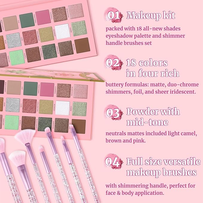 18 Colors Eyeshadow Palette With 7 pcs Soft
