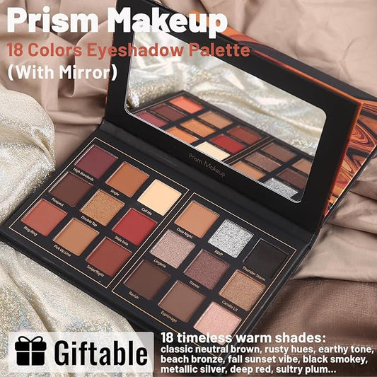 Prism Makeup Matte Eyeshadow Palette Pro 18 Colors Pigmented Shimmer Glitter Eye Shadow Palette, Long Lasting Waterproof Smokey Powder Cosmetics Halloween Makeup Kit (01# Seductress)