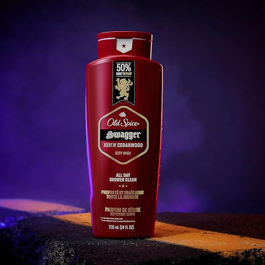 Old Spice Refreshing Body Wash for Men, 3X Defense, 24/7 Shower Fresh with Long Lasting Scent, Red Collection, Swagger with Cedarwood Scent, 24 oz (Pack of 4)