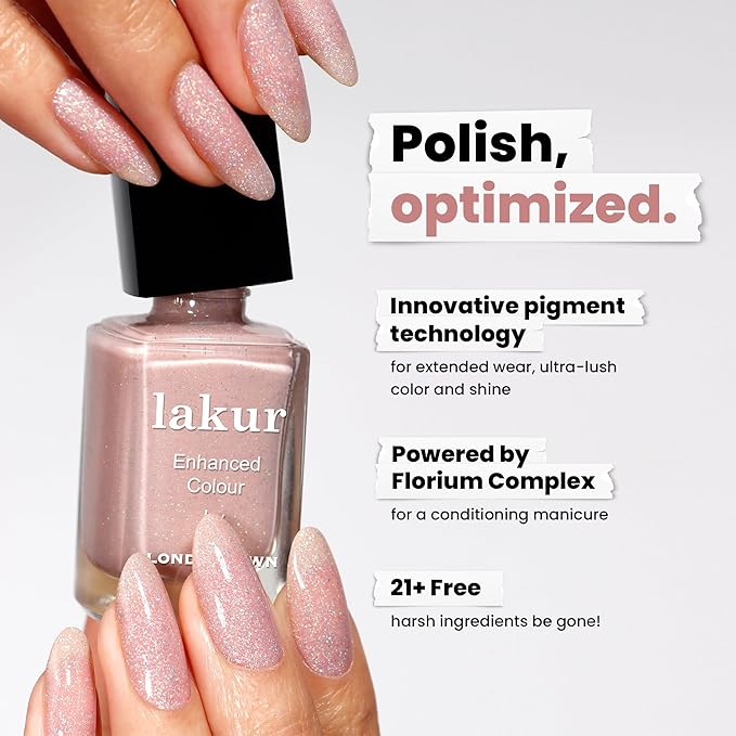 LONDONTOWN lakur Nail Polish - Chip-Resistant, Non-Toxic, Conditions & Hydrates Nails | Glossy Neutral Champagne in Bed Creme, 0.40 fl oz