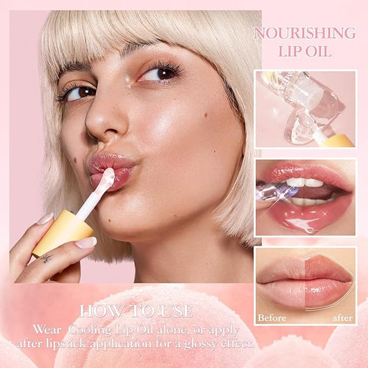 Hydrating Lip Oil, 4Pcs Plumping Lip Glow Oil Set, Fruit Extract Lip Oil Set Tinted for Dry Lip, Shiny and Moisturizing Transparent Lip Oil Gloss