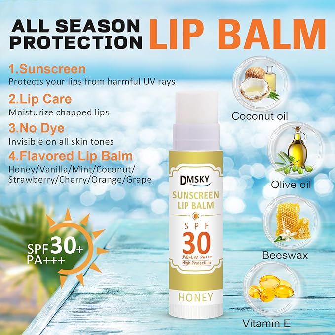 DMSKY SPF Lip Balm Bulk 32 Pack, Sunscreen Lip Balm SPF 30, Broad Spectrum UVA/UVB Protection, Lip Sunblock Bulk Sunscreen Travel Size