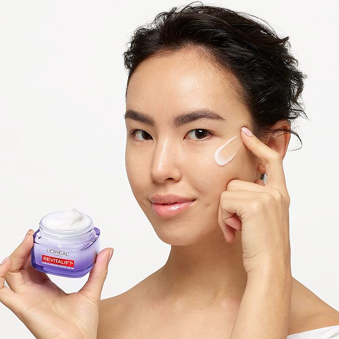 L'Oreal Paris Revitalift Moisturizer, Hyaluronic Acid Water Cream with Ceramides, Deeply Hydrating, Fragrance Free 1.7 oz + Serum Sample